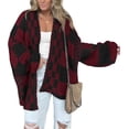 thumbnail image 1 of FUNING Casual Cardigan Sweater for Women Fall 2025 Long Sleeve Open Front Chunky Knit Sweaters Checkered Outwear Coat, 1 of 7