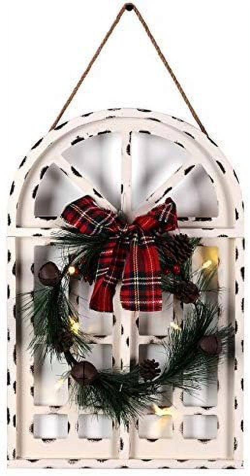 White Wooden Arched Christmas Wall Hanging with LED Lights