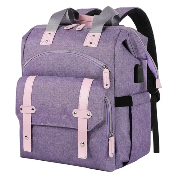 FUNING Laptop Backpack for Women, Work Doctor Teacher Nurse Wide Open College School Student 15.6 Inch Laptops Bookbag Purse with USB Charging Port, Travel Computer Bag for Women Deep purple