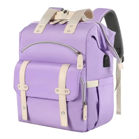 FUNING Laptop Backpack for Women, Work Doctor Teacher Nurse Wide Open College School Student 15.6 Inch Laptops Bookbag Purse with USB Charging Port, Travel Computer Bag for Women purple