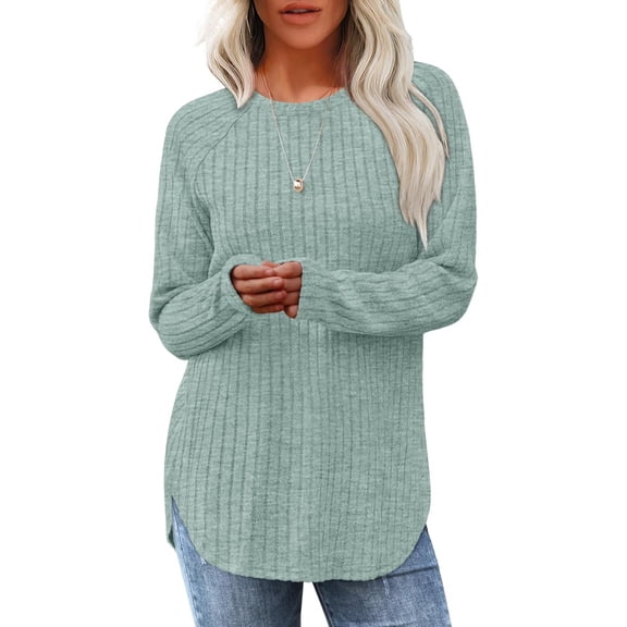 FUNING Long Sleeve Shirts for Women Tunic Tops for Women Loose Fit Dressy Crew Neck Pullover Basic Sweaters for Women 2025