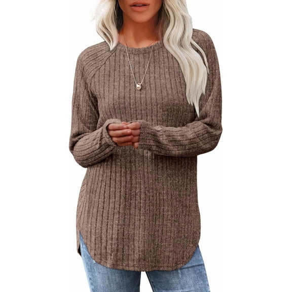 FUNING Long Sleeve Shirts for Women Tunic Tops for Women Loose Fit Dressy Crew Neck Pullover Basic Sweaters for Women 2025