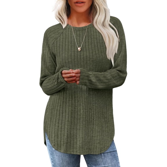 FUNING Long Sleeve Shirts for Women Tunic Tops for Women Loose Fit Dressy Crew Neck Pullover Basic Sweaters for Women 2025