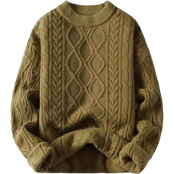 FUNING Oversized Sweater 90s Vintage Cable Knit Long Sleeve Women Woven Heavy Crewneck Pullover