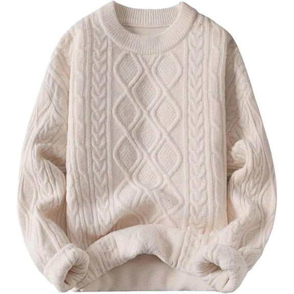 FUNING Oversized Sweater 90s Vintage Cable Knit Long Sleeve Women Woven Heavy Crewneck Pullover