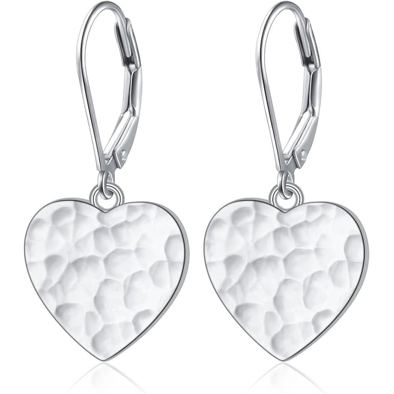 FUNING S925 Sterling Silver Heart Dangle Drop Leverback Clasp Lever back Earrings for Women Jewelry