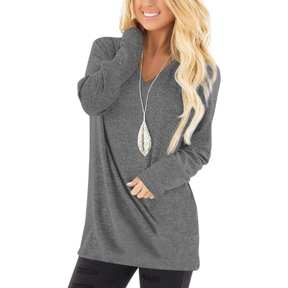 FUNING Tunic Tops to Wear with Leggings Long Sleeve V Neck T Shirts Casual Loose Fit