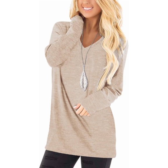 FUNING Tunic Tops to Wear with Leggings Long Sleeve V Neck T Shirts Casual Loose Fit