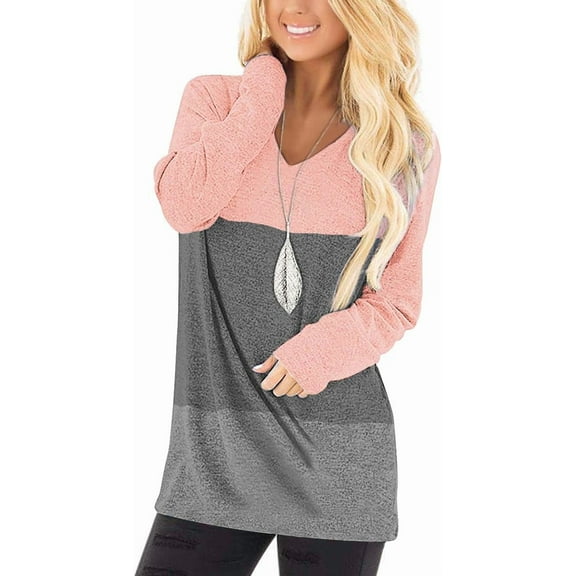 FUNING Tunic Tops to Wear with Leggings Long Sleeve V Neck T Shirts Casual Loose Fit