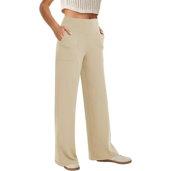 FUNING Wide Leg Pants Woman High Waist Yoga Pants with Pockets Loose Stretch Dress Work Sweatpants Casual Lounge