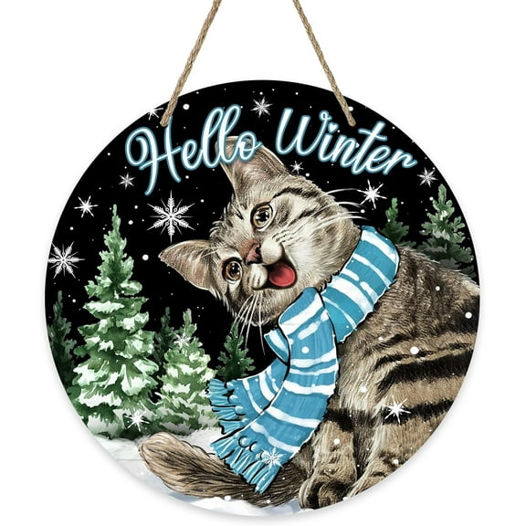 FUNING Winter Mitten Blue Front Door Sign, Red Holly Berries Plaid Bow Farmhouse Wood Door Hanger Outdoor Outside Porch Decor, Christmas Holiday Seasonal Wooden Wreath Indoor Wall Hanging Decoration