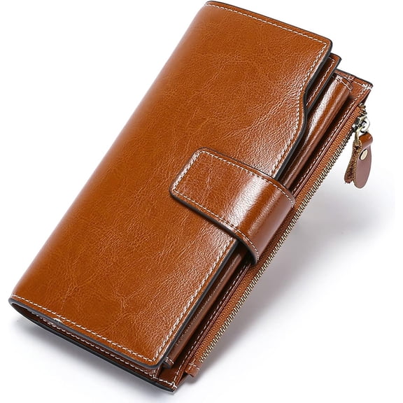 FUNING Women Leather Wallets RFID Blocking Clutch Card Holder Ladies Purse with Zipper Pocket
