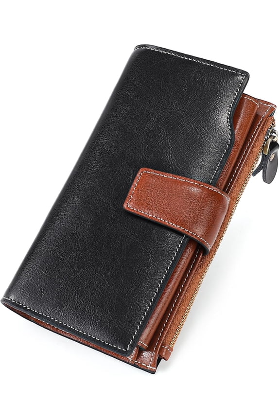 Women Leather Wallets RFID Blocking Clutch Card Holder Ladies Purse with Zipper Pocket