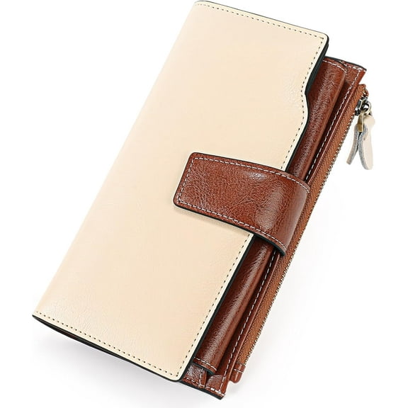 FUNING Women Leather Wallets RFID Blocking Clutch Card Holder Ladies Purse with Zipper Pocket