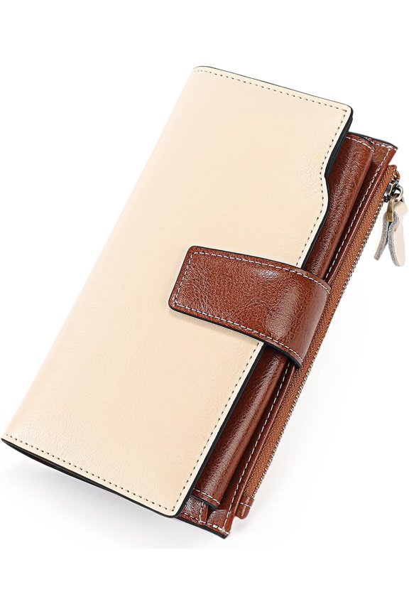 Women Leather Wallets RFID Blocking Clutch Card Holder Ladies Purse with Zipper Pocket