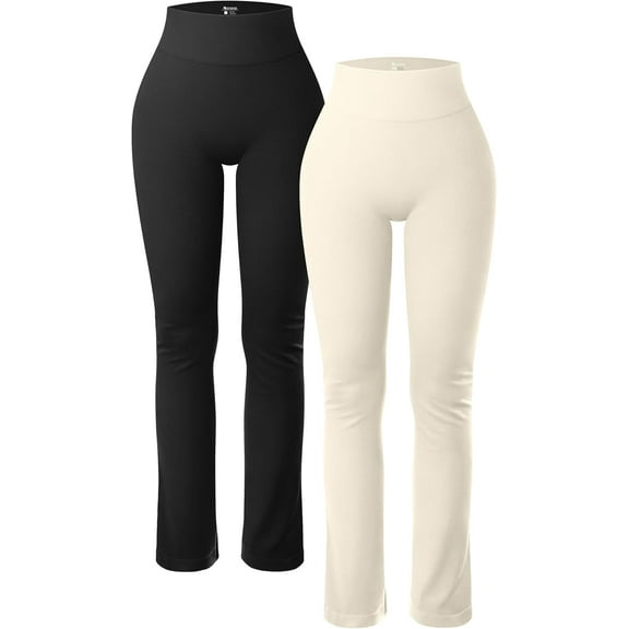 FUNING  Women's 2 Piece Yoga Pants Ribbed Seamless Workout High Waist Athletic Straight Leg Leggings