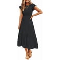thumbnail image 1 of FUNING Women's 2025 Summer Casual Flutter Short Sleeve Crew Neck Smocked Elastic Waist Tiered Midi Dress, 1 of 7