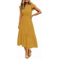 thumbnail image 1 of FUNING Women's 2025 Summer Casual Flutter Short Sleeve Crew Neck Smocked Elastic Waist Tiered Midi Dress, 1 of 7