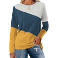 thumbnail image 1 of FUNING  Women's Color Block Tops Casual Long Sleeve Tunic Round Neck Pullover Shirts, 1 of 6