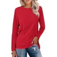 thumbnail image 1 of FUNING  Women's Color Block Tops Casual Long Sleeve Tunic Round Neck Pullover Shirts, 1 of 7