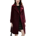 thumbnail image 1 of FUNING Women's Essential Elegant Wear Double Breasted Mid Long Wool Pea Coat, 1 of 3