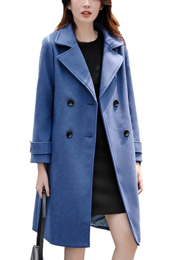 Women's Essential Elegant Wear Double Breasted Mid Long Wool Pea Coat