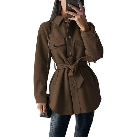 FUNING Women's Fall Fashion Winter Trench Coats Lapel Button Down Peacoat Belted Outerwear Casual Jackets