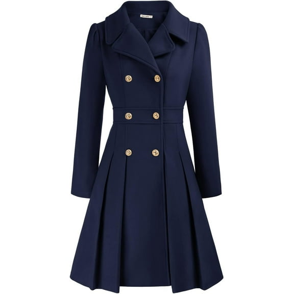 FUNING Women's Fashion Trench Coat Notch Lapel Double Breasted Thick A Line Pea Coats Jacket with Pockets(S-2XL)