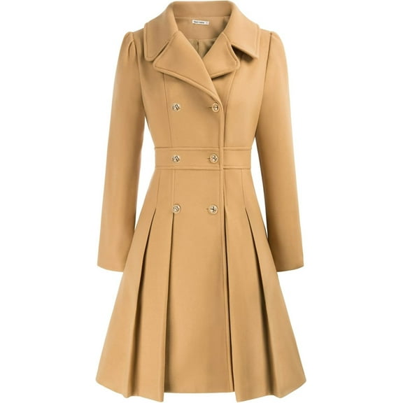 FUNING Women's Fashion Trench Coat Notch Lapel Double Breasted Thick A Line Pea Coats Jacket with Pockets(S-2XL)