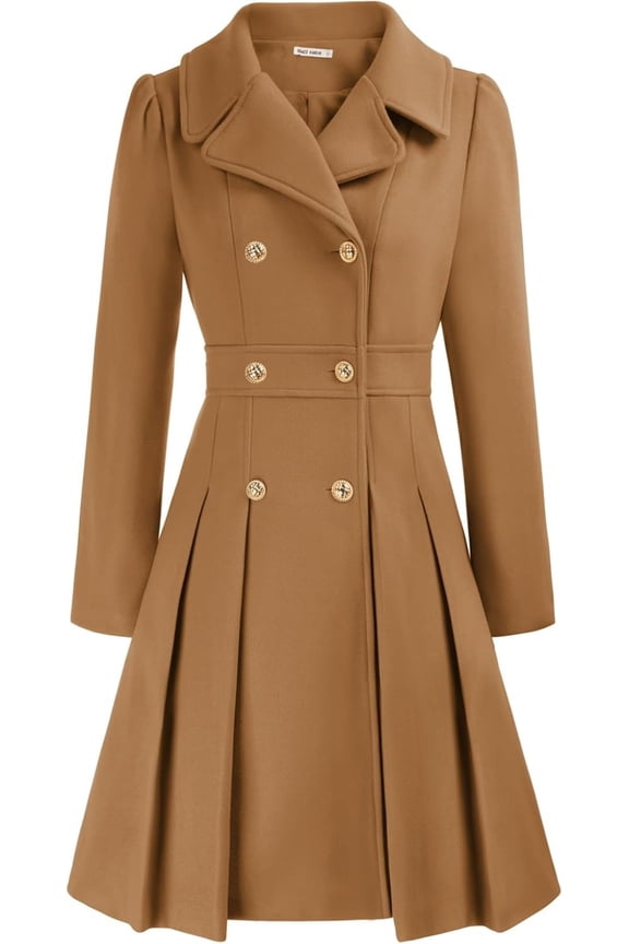 Women's Fashion Trench Coat Notch Lapel Double Breasted Thick A Line Pea Coats Jacket with Pockets(S-2XL)