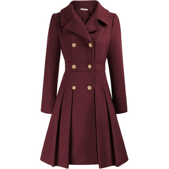 FUNING Women's Fashion Trench Coat Notch Lapel Double Breasted Thick A Line Pea Coats Jacket with Pockets(S-2XL)