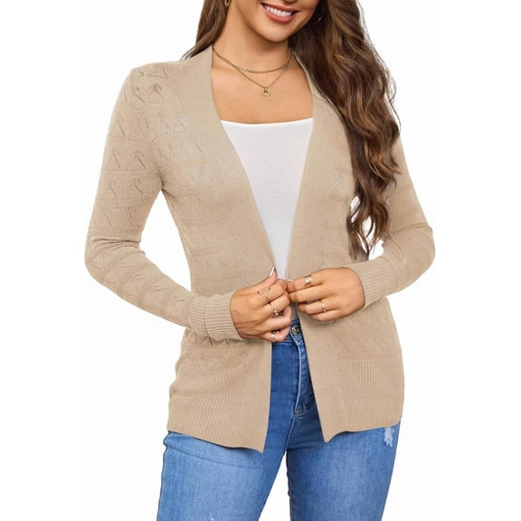 FUNING Women's Open Front Casual Long Sleeve Knit Classic Sweaters Cardigan with Pockets