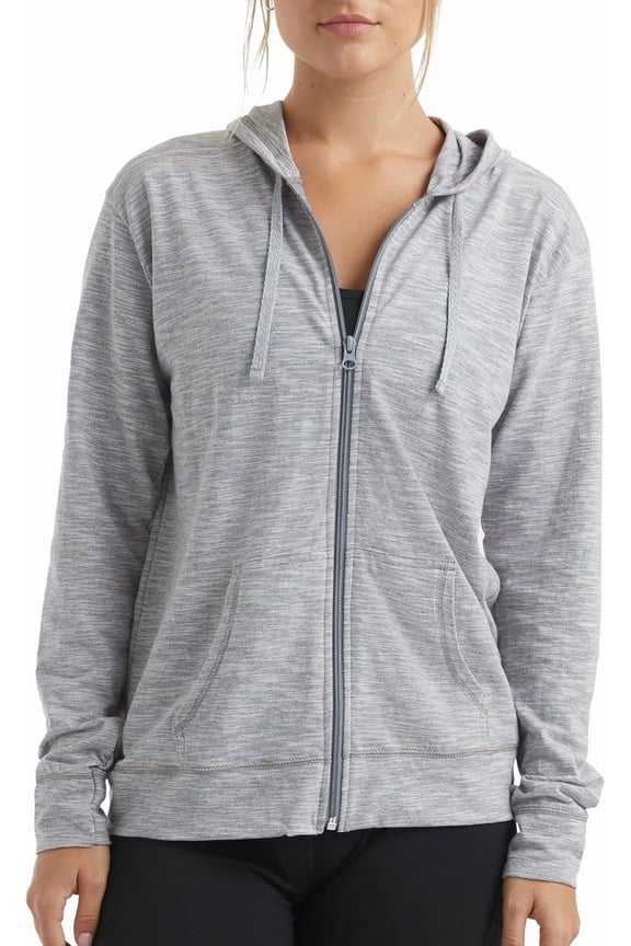 Women’s Slub Knit Full-Zip Hoodie, Textured Cotton Zip-Up T-Shirt Hoodie for Women