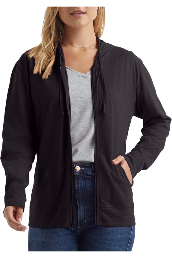 Women’s Slub Knit Full-Zip Hoodie, Textured Cotton Zip-Up T-Shirt Hoodie for Women