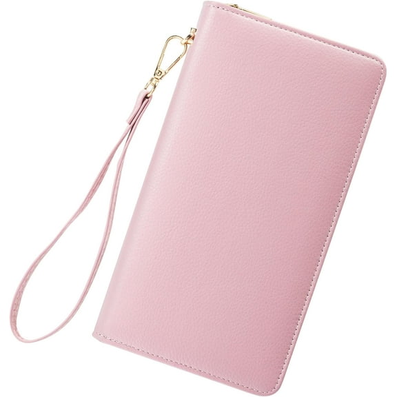 FUNING  Women's Wallet RFID Blocking Long Clutch Zip Around Travel Leather Purse Large Capacity Credit Card Holder with Grip Hand Strap