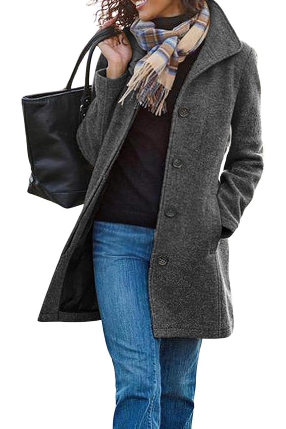 Women's Winter Wool Blend Pea Coat Single Breasted Stand Collar Casual Trench Coat Overcoat