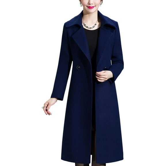 FUNING Women's Winter Wool Coats Warm Double-breasted Notched Lapel Jackets Midi Long Peacoat Long Sleeve Pea Coats