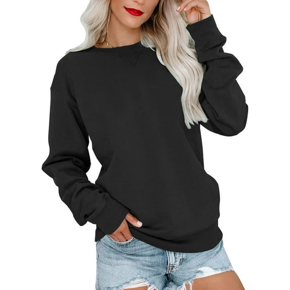 FUNING  Womens Casual Long Sleeve Sweatshirt Crew Neck Cute Pullover Relaxed Fit Tops