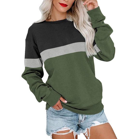 FUNING Womens Crew Neck Solid/Color Block Sweatshirts Long Sleeve Casual Lightweight Pullover Tops