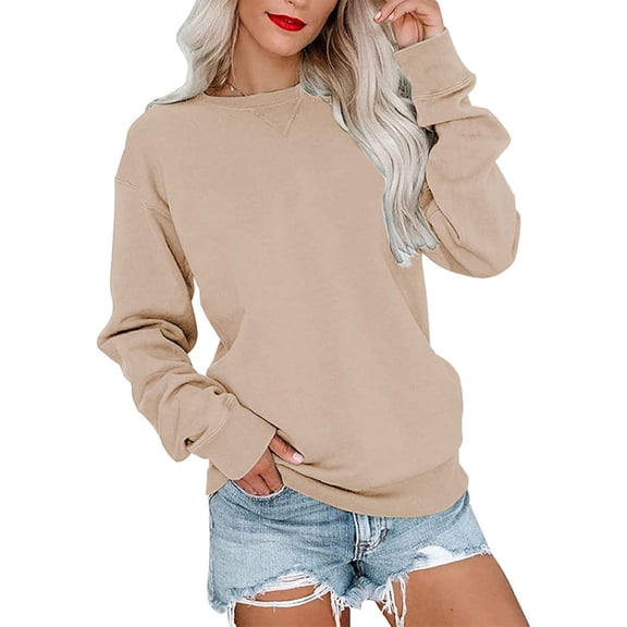 FUNING Womens Crew Neck Solid/Color Block Sweatshirts Long Sleeve Casual Lightweight Pullover Tops