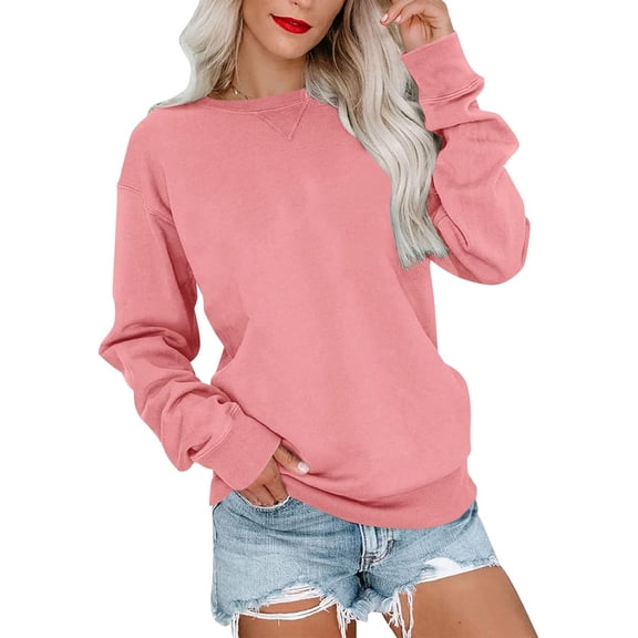 FUNING Womens Crew Neck Solid/Color Block Sweatshirts Long Sleeve Casual Lightweight Pullover Tops