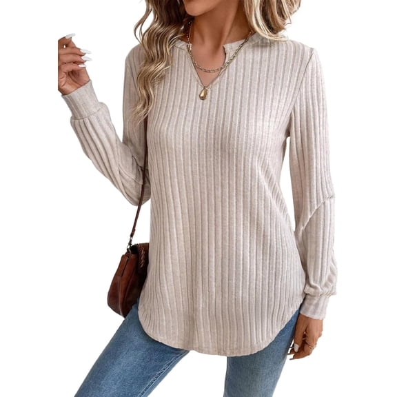 FUNING  Womens Fall Fashion 2025 Casual V Neck Long Sleeve Tops Shirts Sweatshirts