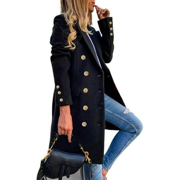 FUNING  Womens Fall Winter Wool Coats Double Breasted Midi Peacoat Trench Coats