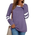 thumbnail image 1 of FUNING Womens Long Sleeve Shirts Color Block Casual Crewneck Tops Tshirt Basic Tee Fall Fashion Clothes Trendy Outfits, 1 of 6