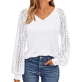 thumbnail image 1 of FUNING Womens Long Sleeve Shirts V-Neck Lace Tops Business Casual Blouses Tee Trendy 2025 Fall Fashion Outfits Clothes, 1 of 6