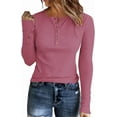 thumbnail image 1 of FUNING Womens Long Sleeves Ribbed Knit Tunic Shirts Scoop Neck Button Down Tops Casual Henley Tee Shirt Slim Fit Blouses, 1 of 6
