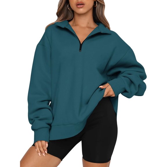 FUNING Womens Oversized Sweatshirts Fall Fashion Hoodies Half Zip Pullover Long Sleeve Shirts Clothes Outfits