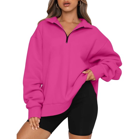 FUNING Womens Oversized Sweatshirts Fall Fashion Hoodies Half Zip Pullover Long Sleeve Shirts Clothes Outfits