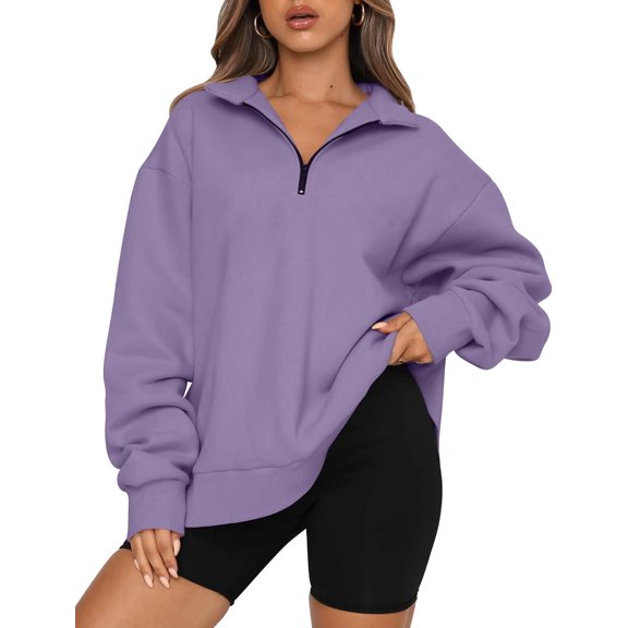 FUNING Womens Oversized Sweatshirts Fall Fashion Hoodies Half Zip Pullover Long Sleeve Shirts Clothes Outfits