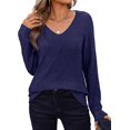 thumbnail image 1 of FUNING Womens Sweaters Fall 2025 Long Sleeve Knit Pullover V Neck Lightweight Crochet Sweater Tops Dressy Casual, 1 of 6